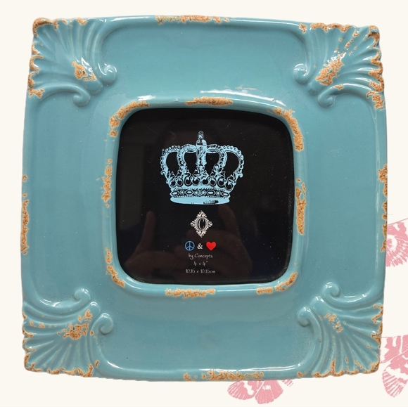 Concepts In Time Turquoise Distressed Ceramic Picture Frame 4x4 Farmhouse Rustic - Picture 1 of 12